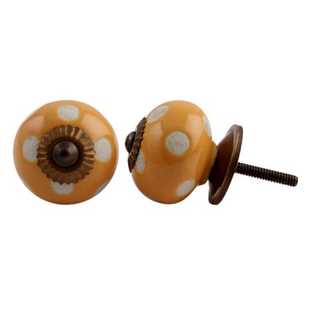 Mustard Polka Dot Ceramic Dresser Knob